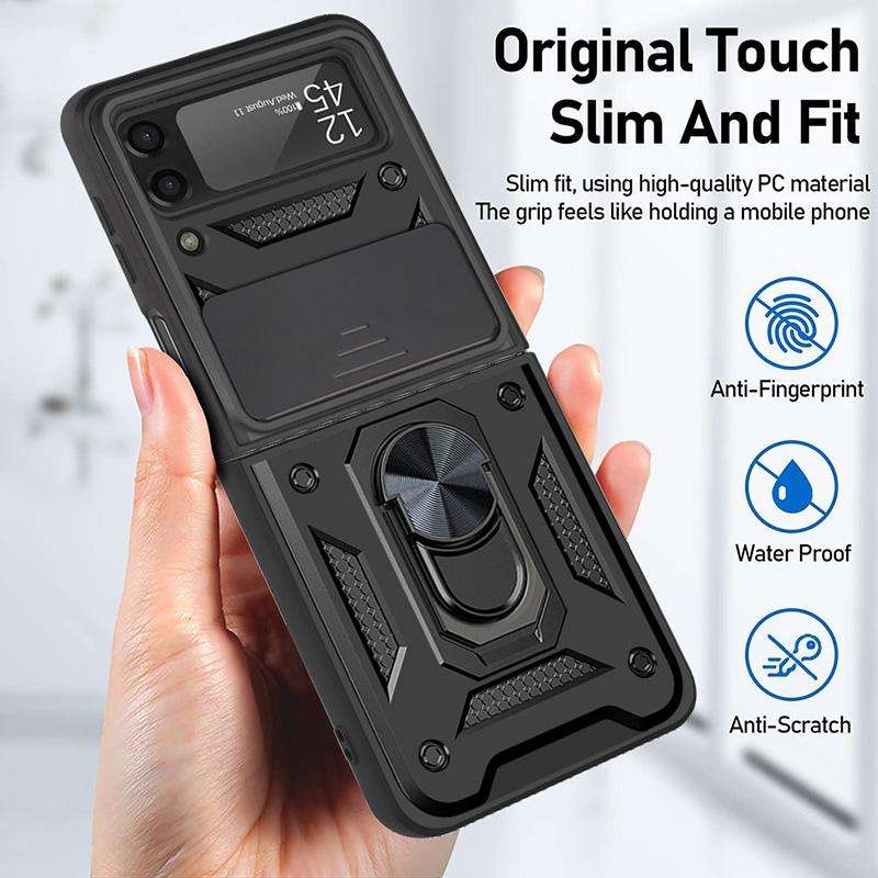 For Samsung Galaxy Z Flip3 5G Sliding Camera Cover Design TPU+PC Protective Case(Black)