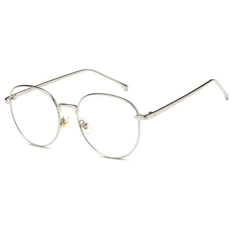 Retro Simple Round Frame Plain Glass Spectacles(Silver White)