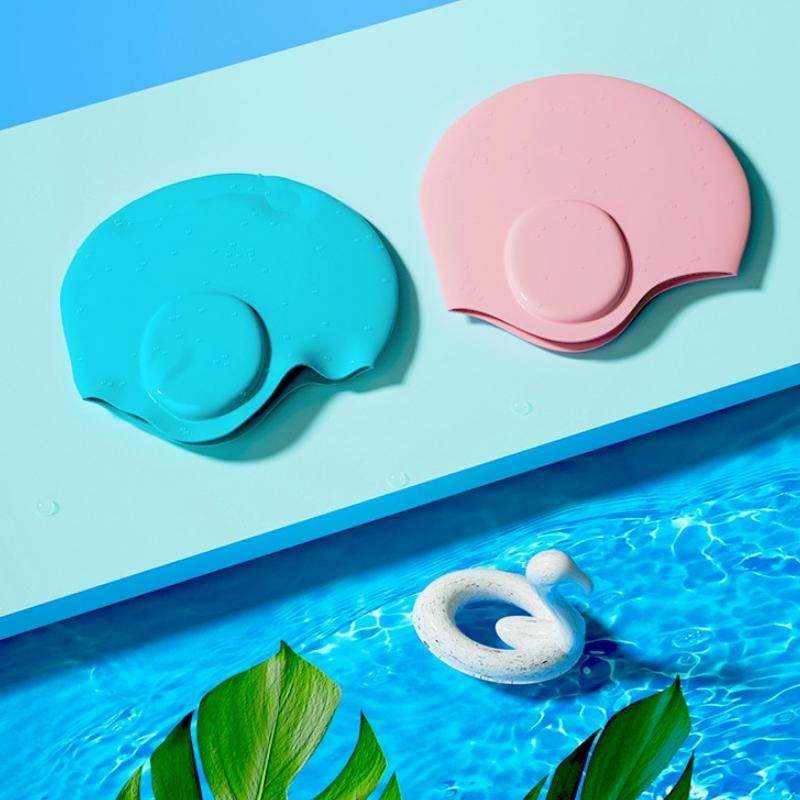 WAVE Waterproof Solid Color Ear Guard Silicone Swimming Cap, Color: Black