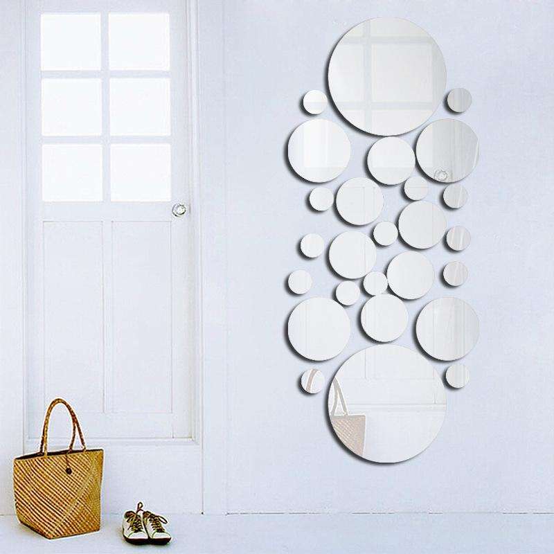 JM004 26PCS Bedroom Geometric Round Stereo Acrylic Mirror Wall Sticker(Silver)