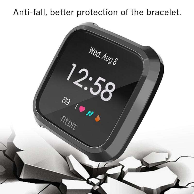 For Fitbit Versa Lite Smart Watch Full Coverage Plating TPU Protective Case(Black)