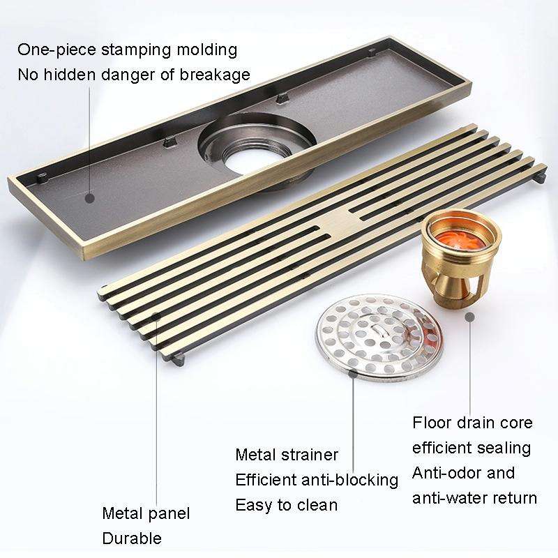 8x30cm Extended Full Copper Strip Floor Drain, Style: K8034 Chrome Plated+5.5 Deep Water Seal