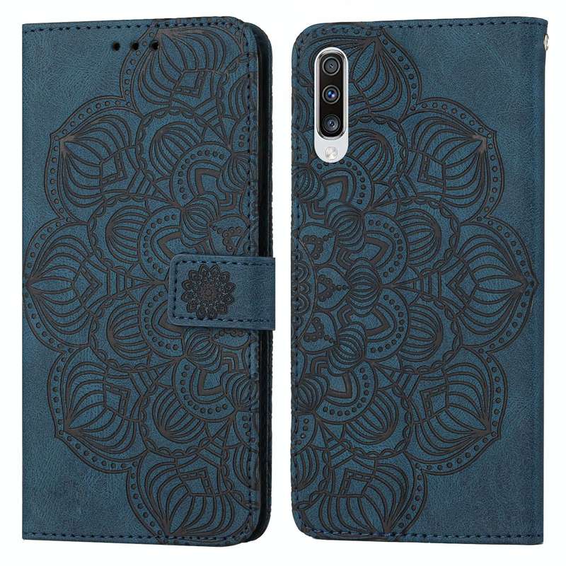 For Samsung Galaxy A70 Mandala Embossed Flip Leather Phone Case(Blue)