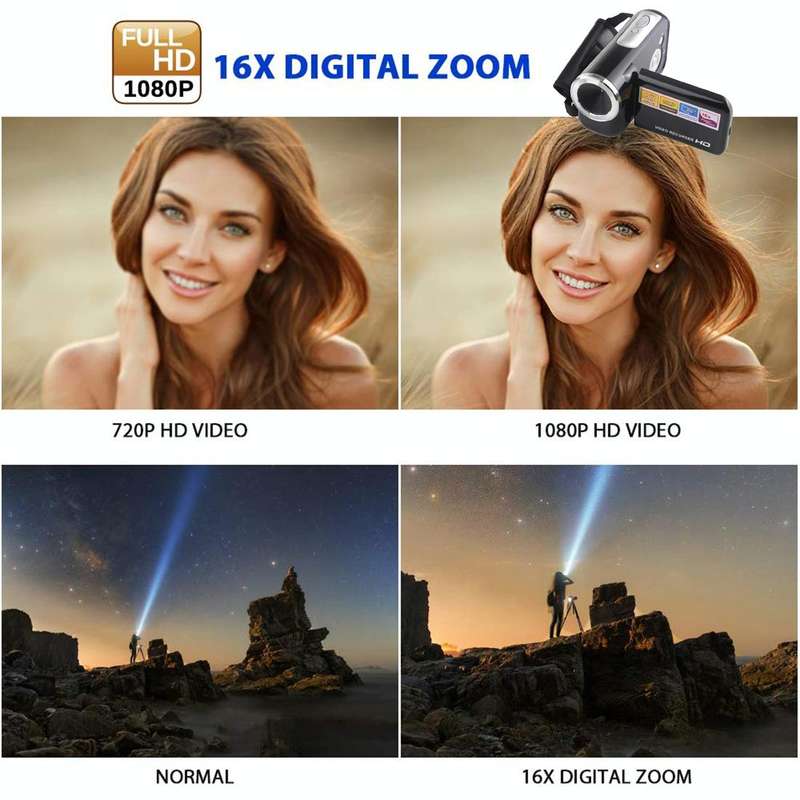 1280x720P HD 16X Digital Zoom 16.0 MP Digital Video Camera Recorder with 2.0 inch LCD Screen(Black)