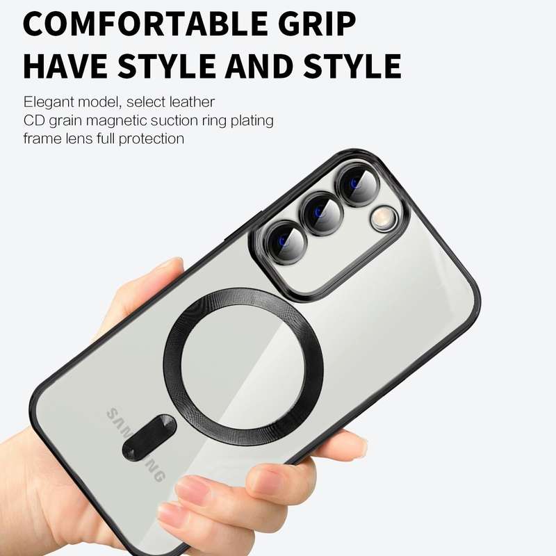 For Samsung Galaxy S21 5G CD Texture Plating TPU MagSafe Phone Case with Lens Film(Black)