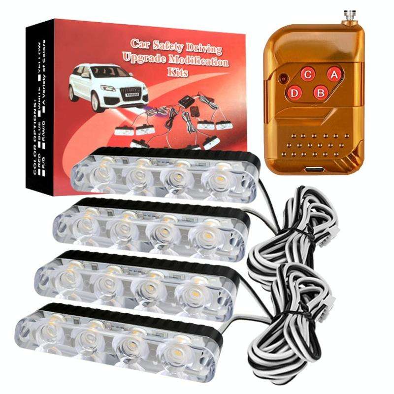 4 in 1 Car 16LEDs Grille Flash Lights Warning Lights with Wireless Remote Control(Blue)