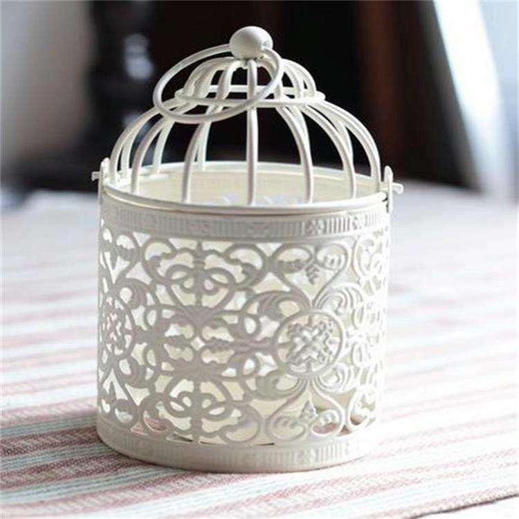 Antique Creative Bird Cage Candlestick Wrought Iron Ornaments Hollow Flower Pattern Home Decorati...