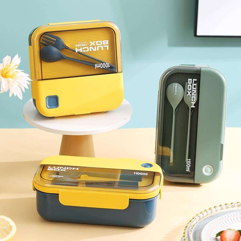 Plastic Compartment Lunch Box Microwaveable with Tableware(1L Green)