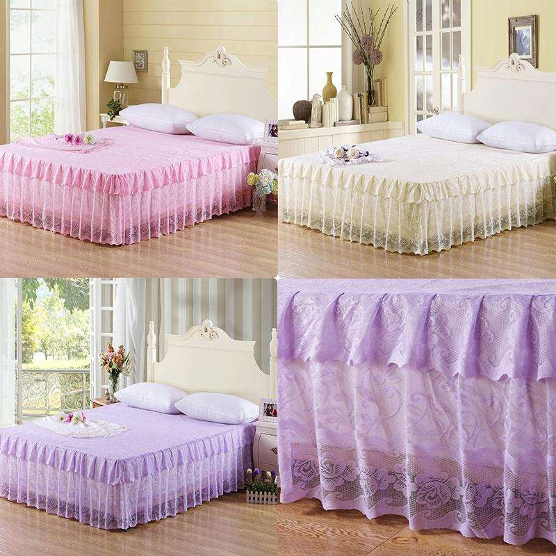 Lace Bed Skirt Sheet Princess Bedspread Mattress Cover, Size:200X220cm(Pink)