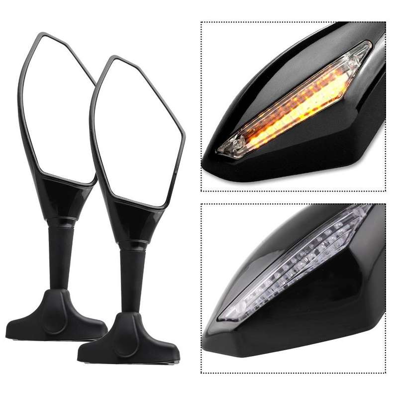 Motorcycle Modified Rear View Mirror Set with Light for Kawasaki (Carbon Fiber Black)