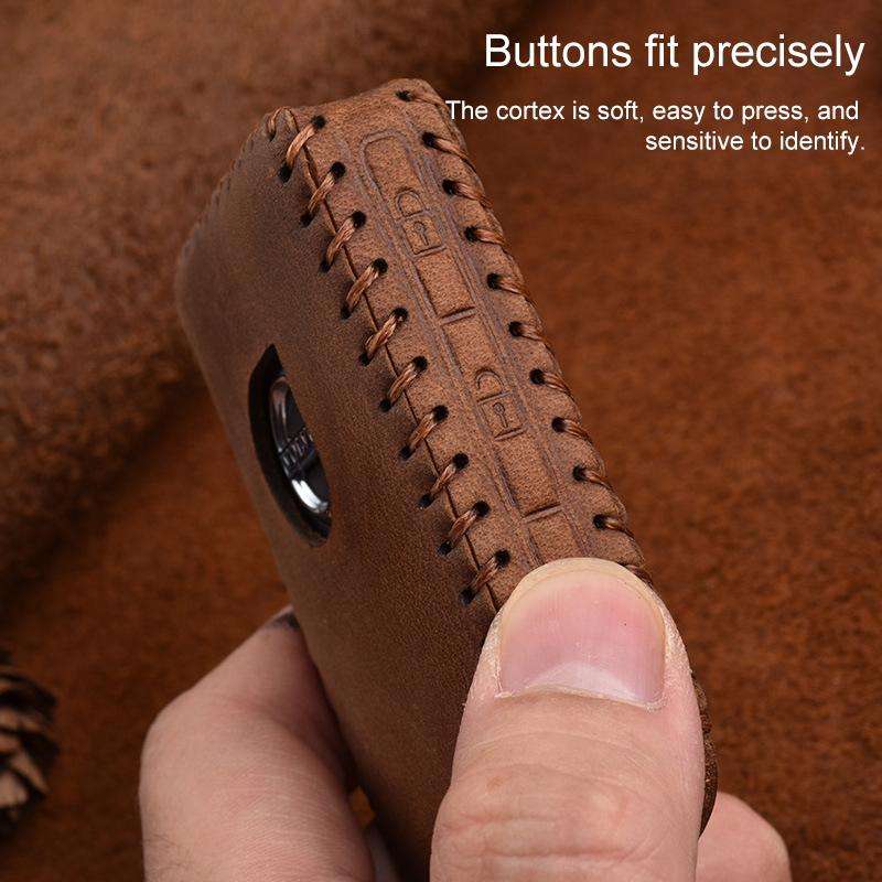 For Volvo Single Slit Style Car Cowhide Leather Key Protective Cover Key Case (Brown)