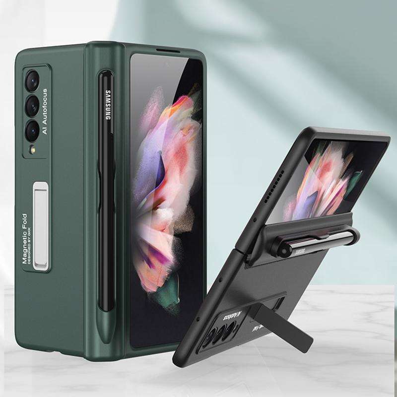 For Samsung Galaxy Z Fold3 5G GKK Magnetic Full Coverage Phone Flip Case with Pen Slot(Gold)