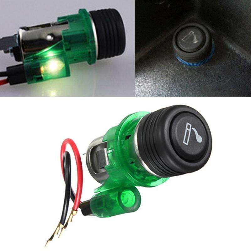 Car 10A 12V European Standard Cigarette Lighter Full Assembly with Light (Green)