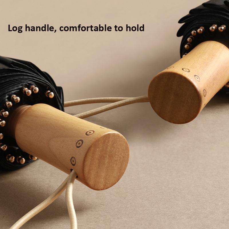 3-fold 16-bone Hand Open Umbrella Retro Wood Handle Black Glue Sunshade Umbrella(Prune Tree)