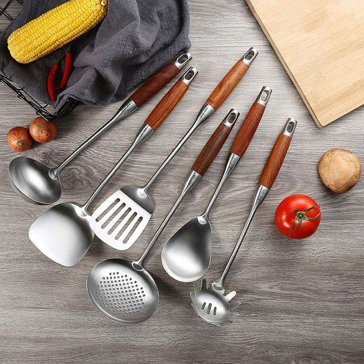 304 Stainless Steel Wooden Handle Kitchenware Kitchen Equipment, Style: Fried Spatula