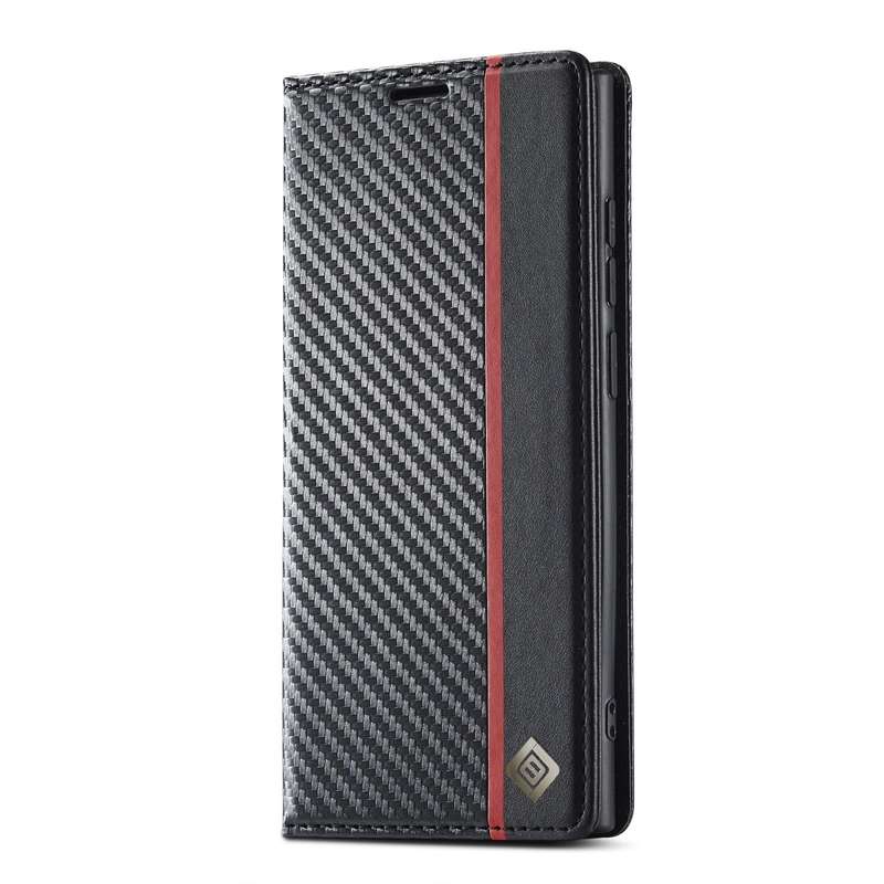 For Samsung Galaxy S22 Ultra 5G LC.IMEEKE Carbon Fiber Horizontal Flip Leather Phone Case(Vertica...