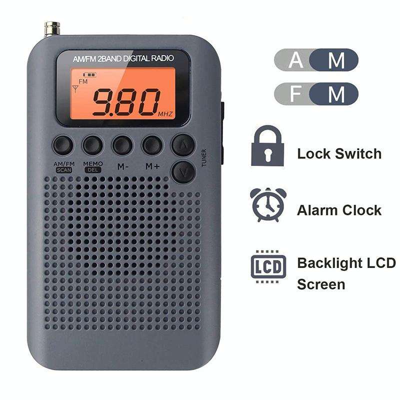 HRD-104 Mini Portable FM + AM Two Band Radio with Loudspeaker(Grey)