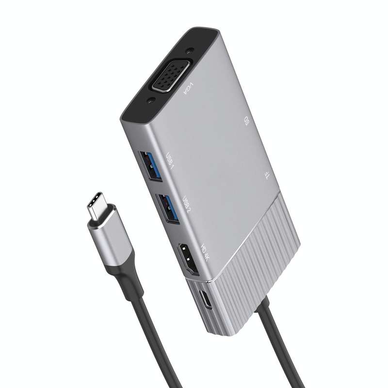 8 in 1 Type-C to HDMI + Type-C + USB x 2 + VGA + SD + TF + 3.5mm HUB Adapter