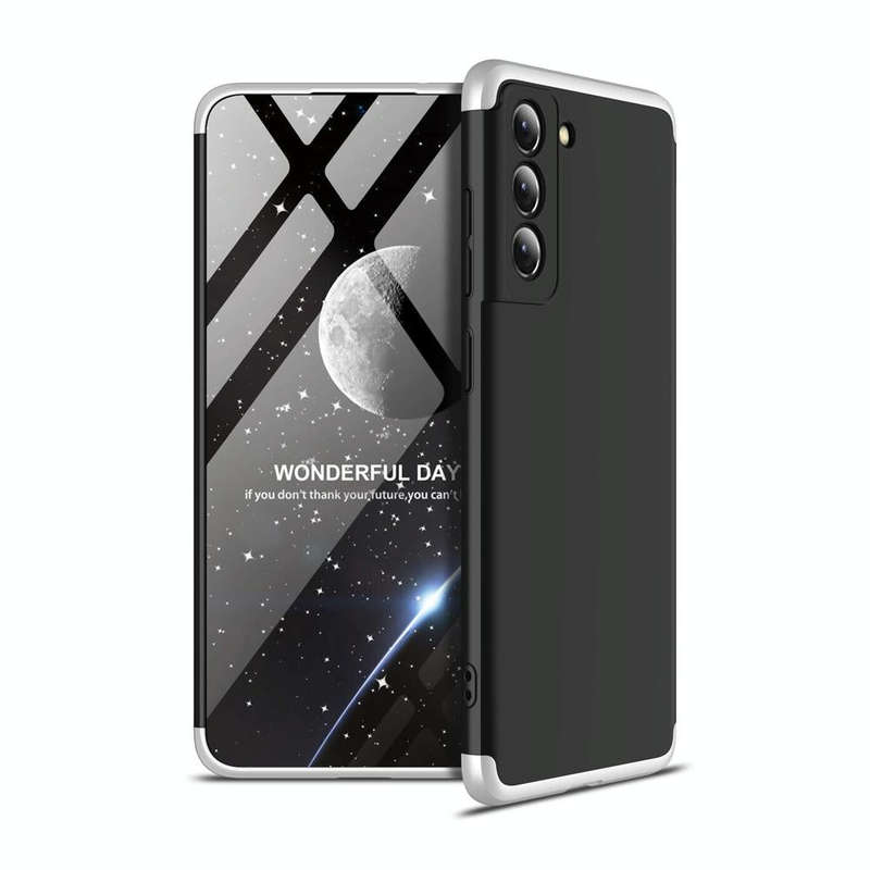 For Samsung Galaxy S21 FE GKK Three Stage Splicing Full Coverage PC Case(Black Silver)