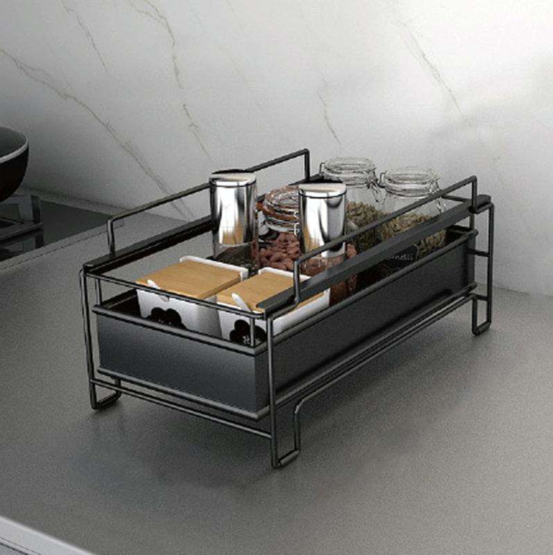 Kitchen Countertop Under Sink Spice Racks Can Be Stacked With Multi-Layer Pull-Out Storage Wrough...