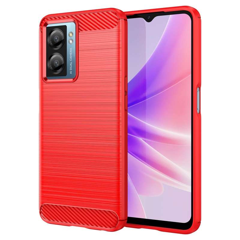 For OPPO A77 5G Brushed Texture Carbon Fiber TPU Phone Case(Red)