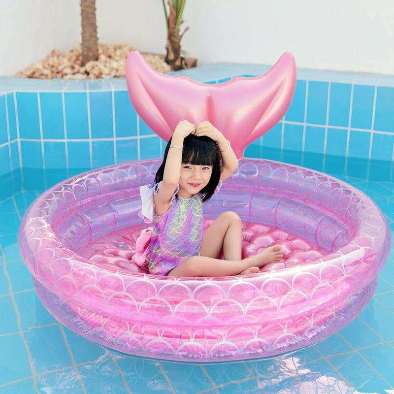 Inflatable Mermaid Shape Pool Home Children Baby Pink Round Swimming Pool Floating Air Cushion, S...