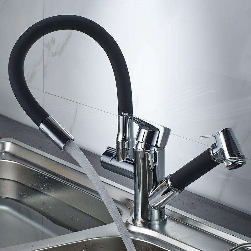 Kitchen Pull-Out Double Faucet Water Table Hot And Cold Water Faucet, Specification: Round Univer...