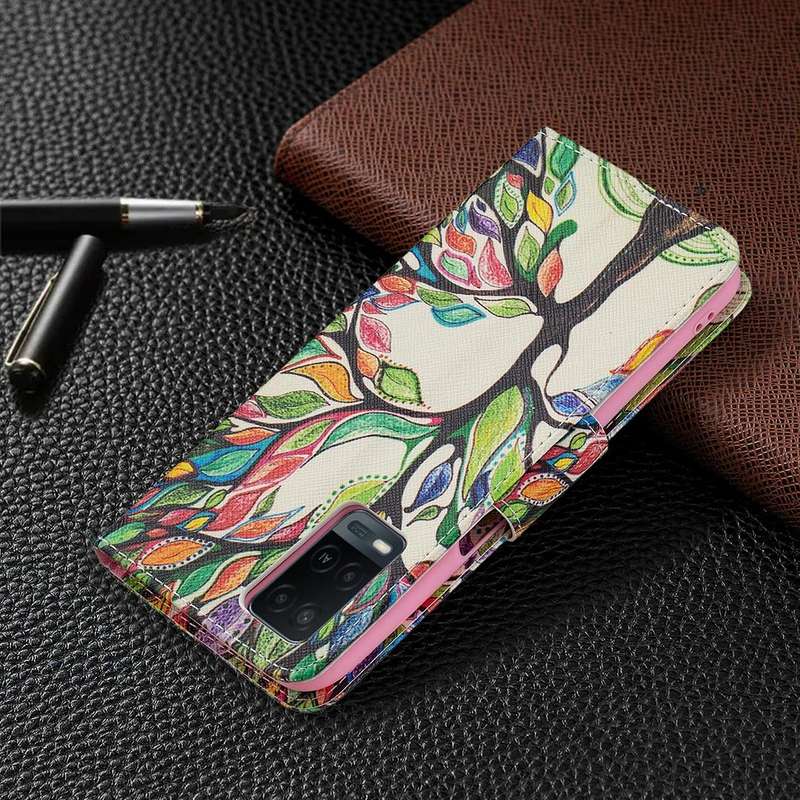 For OPPO A54 4G / A55 5G Colored Drawing Pattern Horizontal Flip Leather Case with Holder & Card ...