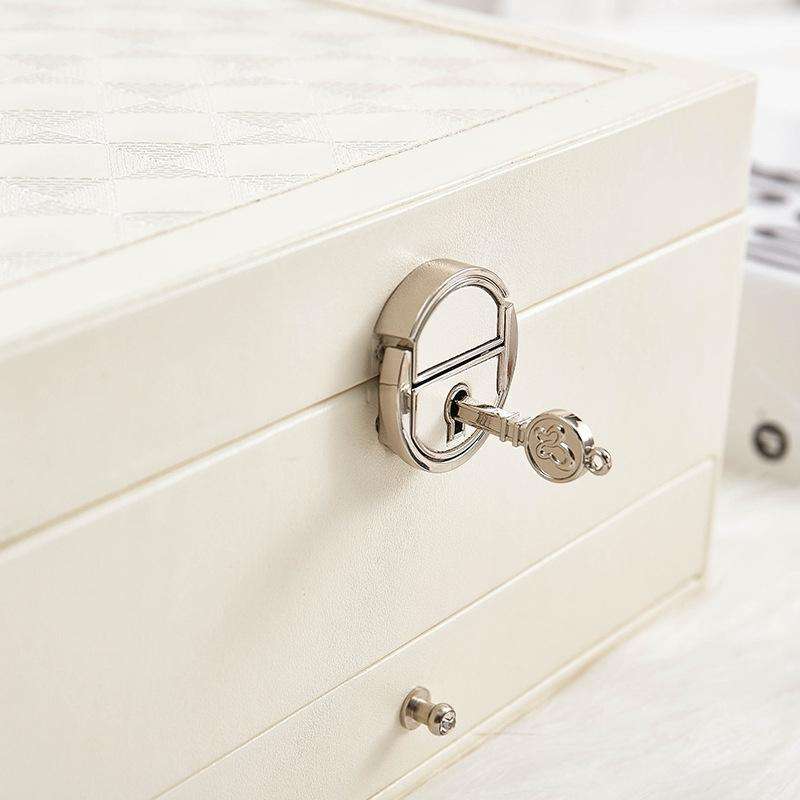 Multi-Function Storage Box Leather Jewelry Box Multi-Layer Large-Capacity Jewelry Organizer(White)