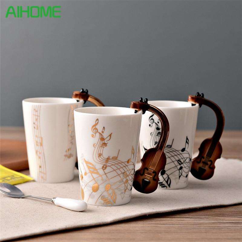 Guitar Ceramic Cup Personality Music Note Milk Juice Lemon Mug Coffee Tea Cup Home Office Drinkwa...