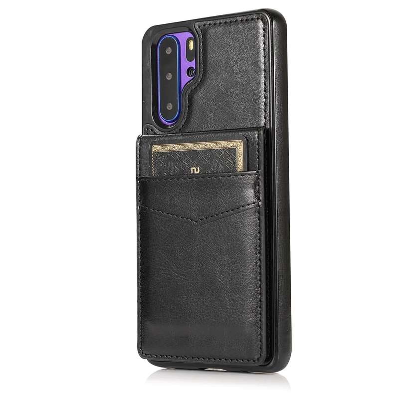 For Huawei P30 Pro Solid Color PC + TPU Protective Case with Holder & Card Slots(Black)