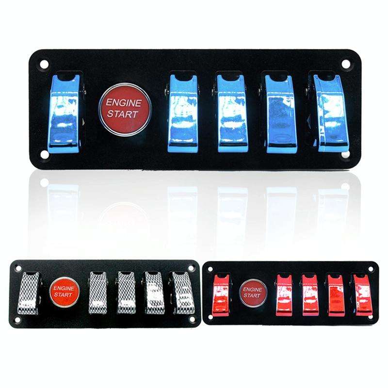 12V Universal Car One-key Start Button Modified Racing LED Light Rocker Switch Panel (Blue)