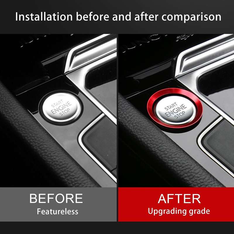 Car Engine Start Key Push Button Ring Trim Aluminum Alloy Sticker Decoration for Volkswagen(Red)