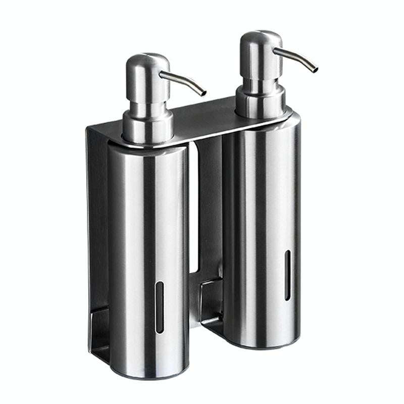 Hotel Stainless Steel Soap Dispenser Home Wall Mounted No Punch Press To Soap Bottle, Style: Roun...