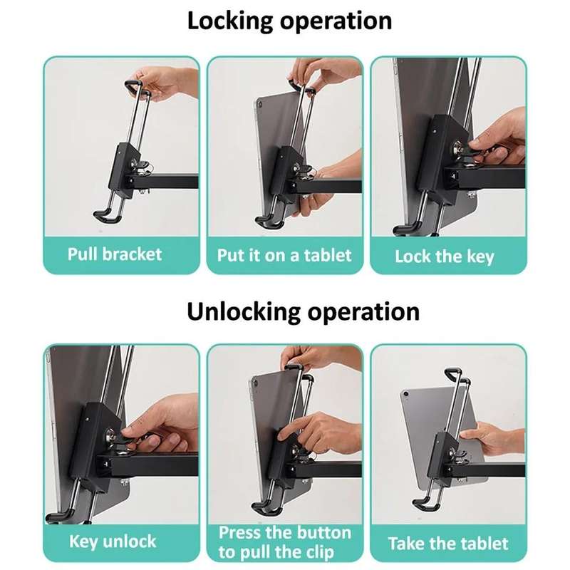 Tablet Wall Mount Holder Foldable Extendable Aluminum Alloy Mount With Anti Theft Security Lock
