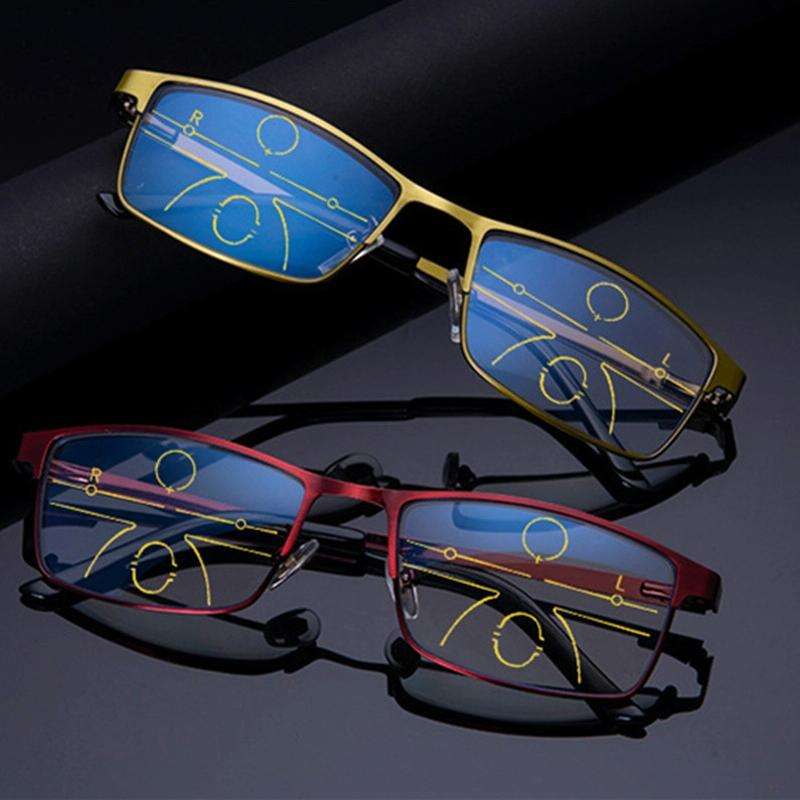 Progressive Multifocal Presbyopic Glasses Anti-blue Light Mobile Phone Glasses, Degree: +150(Gold)