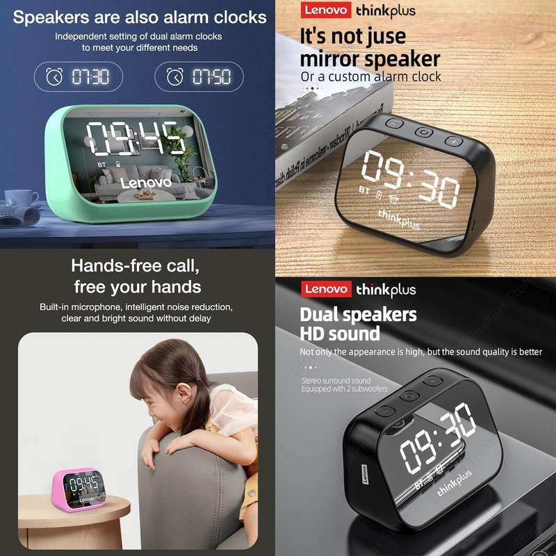 Lenovo TS13 Wireless Portable Subwoofer Stereo Bluetooth Speaker Smart Alarm Clock(Black)