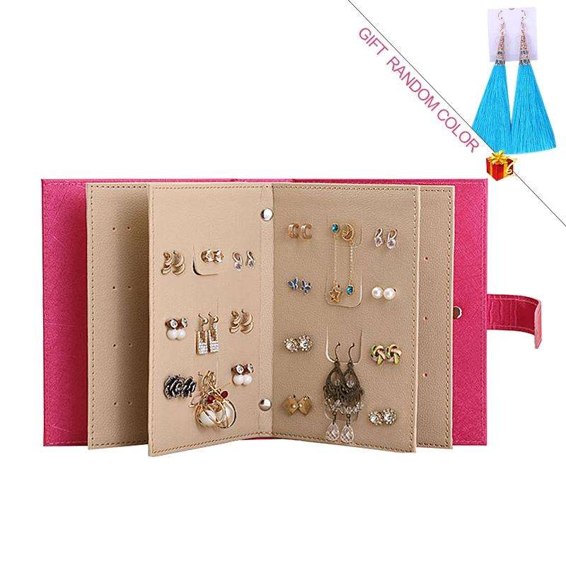 Portable PU Leather Storage Box Necklace Jewelry Display Box Organizer(Pink)