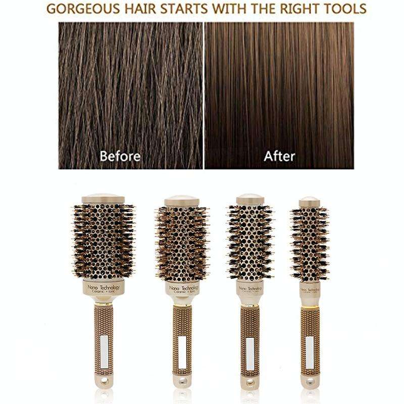 Ceramic Aluminium Hair Comb Round Brush with Nylon Bristle Professional Barber Styling Hair Brush...