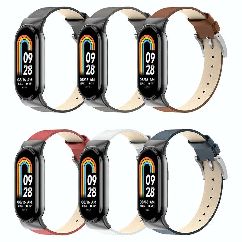 For Xiaomi Mi Band 8 12mm Leather Replacement Watch Band(White)