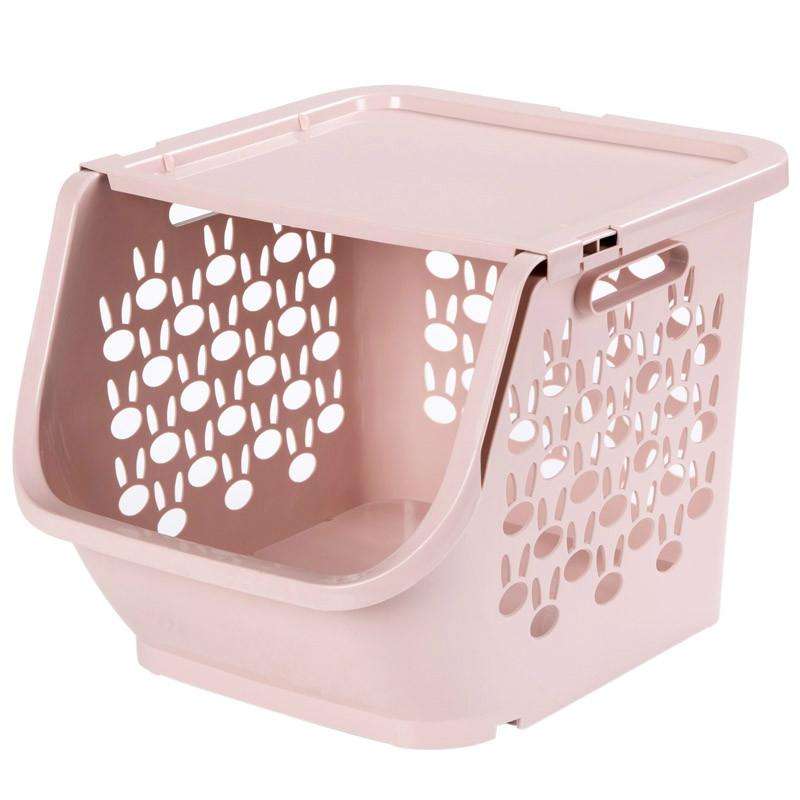 Stackable Kitchen Plastic Storage Basket Bathroom Shelf(Pink)