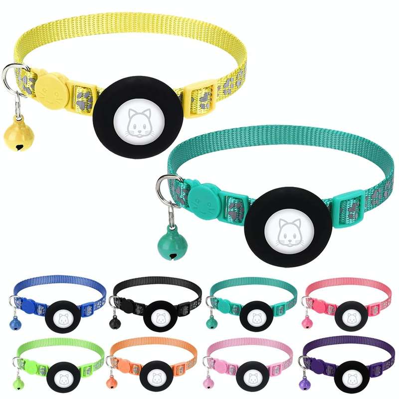 Pet Cat Reflective Collar with Bell for Airtag Tracker(Yellow)
