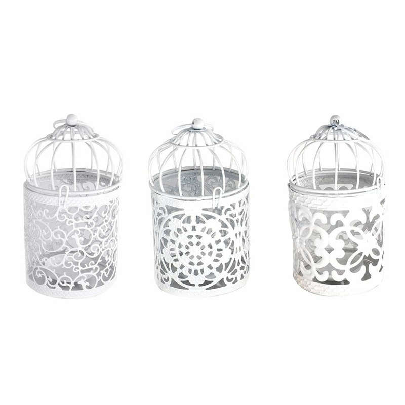 Antique Creative Bird Cage Candlestick Wrought Iron Ornaments Hollow Flower Pattern Home Decorati...
