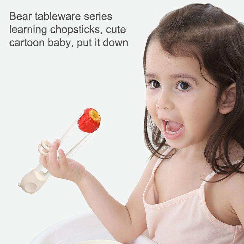 Household Baby Eating Training Chopsticks Spoon Fork Exercise Suit Kids Tableware(Green)