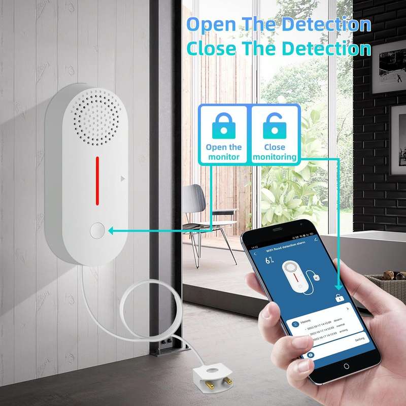 Tuya WIFI Sound and Light Water Immersion Alarm Leak Sensor Overflow Alarm Detector