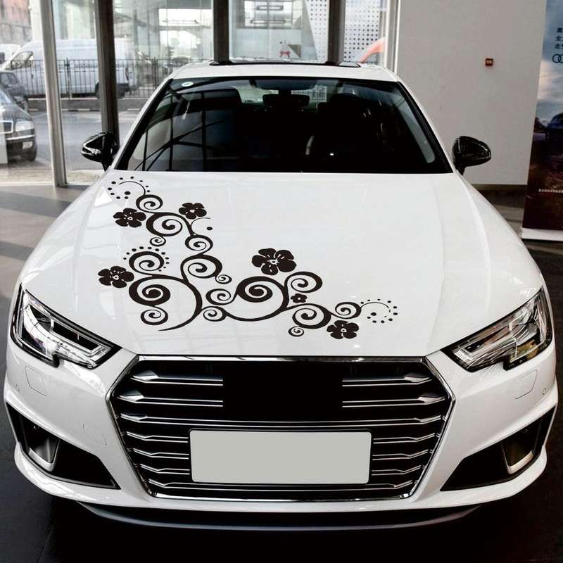D-908 Summer Flower Totem PVC Car Hood Sticker(Black)