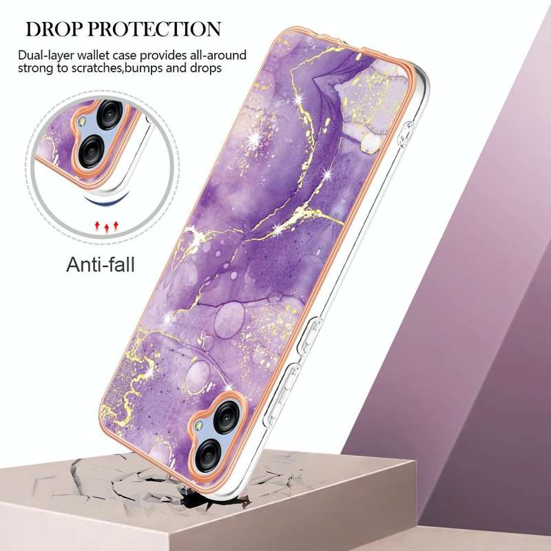 For Samsung Galaxy A04e Electroplating Marble Dual-side IMD Phone Case(Purple 002)