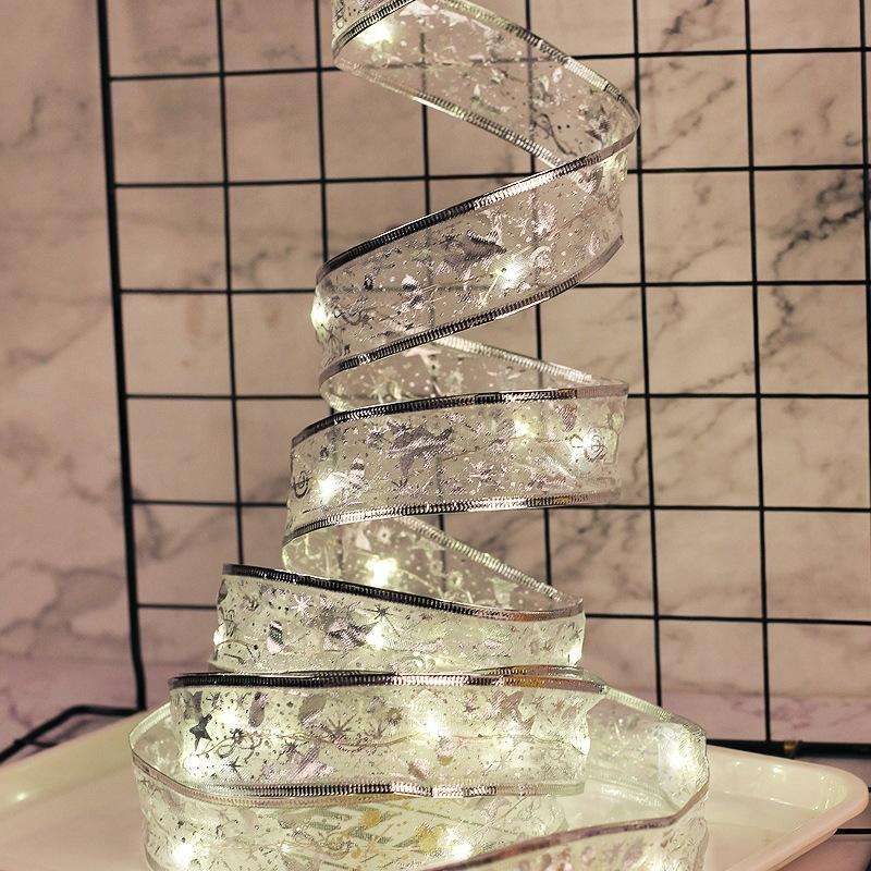 4m 40LEDs Gift Decoration Ribbon Light String LED Copper Wire Ribbon Christmas Tree Top Bowknot L...