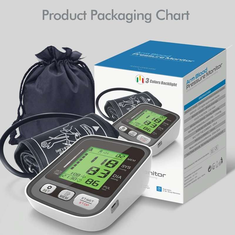 JZ-256A Tri-Color Backlight Automatic Upper Arm Sphygmomanometer Home Electronic Sphygmomanometer...