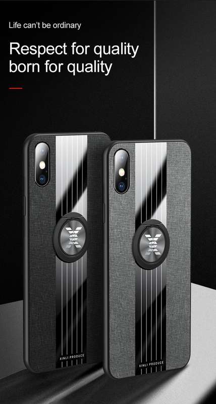 For iPhone X / XS XINLI Stitching Cloth Texture Shockproof TPU Protective Case with Ring Holder(B...